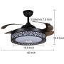 MoreChange 42 Inch Modern Bluetooth Ceiling Fan with Light and Remote, Multi-function Retractable Chandelier Fans Lighting with Music Play and 7 Colorful Dimmable for Living/Dining Room (Black Nest)