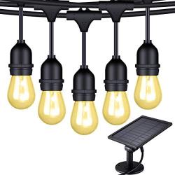 FOXLUX Solar String Lights - 48 ft LED Outdoor String Lights - Shatterproof, Waterproof Pergola Lights - 15 Hanging Sockets, Light Sensor, S14 Edison Bulb - Decor for Patio, Backyard, Garden - Update