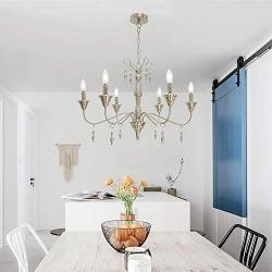 VINLUZ 6 Light Classic Dining Room Kitchen Island Chandelier in Brushed Nickel Finish Contemporary Pendant Lighting Ceiling Hanging Fixture for Living Room Kitchen Foyer