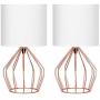 Table Lamps Set of 2 Bedside Lamps Modern Desk Lamp Rose Gold Hollowed Out Metal Base with White Lampshade Night Light Pair for Bedroom Living Room