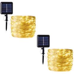 HONGM Solar String Lights Outdoor, 100 LED Waterproof Fairy String Decorative Copper Wire Lights for Wedding, Patio, Bedroom, Party, Christmas (2Pack) (Warm White)