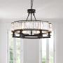 CROSSIO 6 Lights Luxury Round Crystal Chandelier Vintage Black Iron Pendant Light for Dining Room Bedroom Living Room D25.6'' x H20''