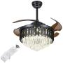 42'' Crystal Ceiling Fans with Lights, LED Chandelier Crystal Acrylic Retractable Blade Ceiling Lamp, Fan Light for Living Room/Dining Room/Hall
