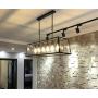 Industrial Vintage 6-Light Pendant Chandelier, Modern Matte Black Finish with Clear Glass Panels Square Linear Pendant Lighting for Kitchen Island Breakfast Bar Dining Room