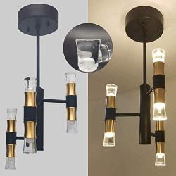 Joyxeon 6-Light Black and Gold Chandelier, LED Modern Chandeliers, Mid Century Ceiling Light Fixture, Industrial Pendant Lighting for Dining Room, Living Room, Kitchen, Entryway, 3000K 1500LM Bright