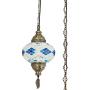 (8 Colors) DEMMEX Turkish Moroccan Mosaic Swag Plug in Pendant Ceiling Hanging Light with 15feet Cord Decorated Chain & North American Plug (Blue-White - 6'' Diameter)