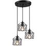 Pendant Light with Cage Shade Matte Black 3-Lights Adjustable Hanging Lighting Fixture, Industrial Antique Traditional Pendant Lamp for Home, Kitchen Island, Dining Room, Foyer, Farmhouse,Hallway
