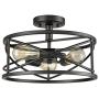 Dazhuan Rustic Semi Flush Ceiling Lights Metal Drum Ceiling Light, 3-Light, Black