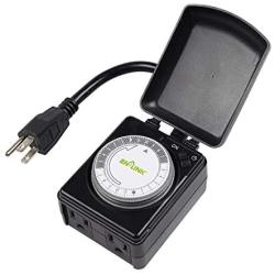 BN-LINK Compact Outdoor Mechanical 24 Hour Programmable Dual Outlet Timer - Plugin timer, Waterproof, Heavy Duty