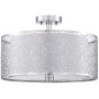 W17-1/4''H11-3/4'' Chrome Square Iron net Industrial Semi Flush Mount Off White Fabric Shade, Farmhouse Ceiling Entry Light, 2-Lights Pendant Kitchen Island Dining Room Bedroom Foyer Hallway Front Door