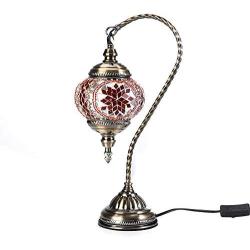 Carkiien Turkish Mosaic Table Lamp for Living Room Glass Bedside Lamp Blue Swan Neck (Red)