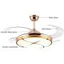 TFCFL 42'' Ceiling Fan Light, Modern Invisible Fan Chandelier with Remote Acrylic Retractable Dimmable LED lights for Home Decoration Living Room Bedroom Dining Room (Gold)