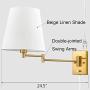 Beige Wall Sconces Set of Two Plug-in Wall Lamp Swing Arm Wall Lights with Plug-in Cord Modern Wall Lamp Lighting