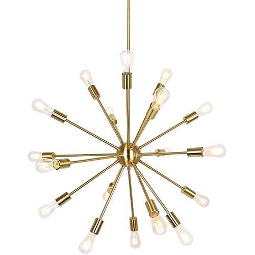 18 Lights Sputnik Chandelier, Brushed Brass Middle Century Industrial Kitchen Pendant Lighting, 55.08'' H x 31.48'' W, Ceiling Light for Dining Room, Foyer, Kitchen, Living Room, ETL Listed