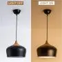 CHYING Modern Wood Pattern Dome Pendant Light, Lantern Simple Lighting with E26 40W Bulb Black Metal Shade Industrial Ceiling Light Fixture for Kitchen Island Dining Room Barn Living Room