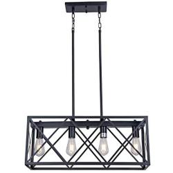 MELUCEE 4-Light Dining Room Chandelier Black Rectangle Rustic Light Fixtures Ceiling Hanging, Farmhouse Pendant Lighting for Kitchen Island Foyer Restaurant