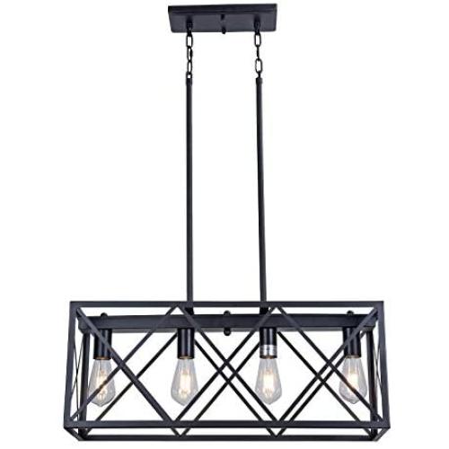 MELUCEE 4-Light Dining Room Chandelier Black Rectangle Rustic Light Fixtures Ceiling Hanging, Farmhouse Pendant Lighting for Kitchen Island Foyer Restaurant