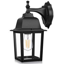 Dusk to Dawn Sensor Outdoor Wall Lanterns, Exterior Wall Lights Fixture with E26 Base LED Bulb, Wall Mount Sconce Anti-Rust Waterproof Matte Black Wall Lamp with Clear Glass Shade for Garage Doorway