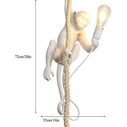 IJ INJUICY Monkey Pendant Light, Resin Hanging Lamp, Hemp Rope Ceiling Light Fitting for Kitchen, Bedroom, Living Dining Room, Corridor, Restaurant, Bar (White)
