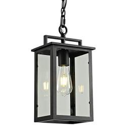 Smeike Outdoor Pendant Light Exterior Hanging Lantern, 1-Light Outdoor Pendant Lighting for Porch, Matte Black Finish with Clear Glass, Height Adjustable