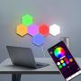 ODISTAR Hexagon Wall Light,Smart Wall Lights APP Control DIY Geometric Modular Assembled RGB led Colorful Light with USB-Power,Used in Bedroom,Living Room Decoration (6-Pack)