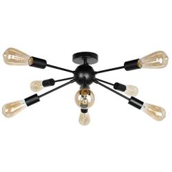 JHLBYL Sputnik Chandelier 8-Light Black Modern Pendant Lighting Semi Flush Mount Ceiling Light Fixture Mid Century Starburst Style Ceiling Lamp for Bedroom Living Room Dining Room Foyers