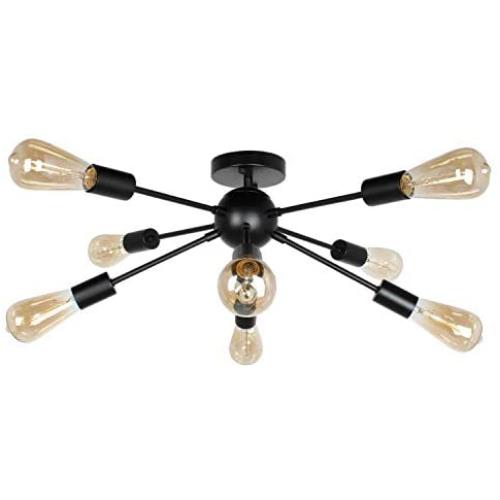JHLBYL Sputnik Chandelier 8-Light Black Modern Pendant Lighting Semi Flush Mount Ceiling Light Fixture Mid Century Starburst Style Ceiling Lamp for Bedroom Living Room Dining Room Foyers