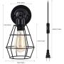 Industrial Plug in Wall Sconce 2 Pack, Hardwired Vintage Cage Vanity Wall Light, Farmhouse Wall Lights Fixture for Bathroom Bedroom Living Room Garage, Black