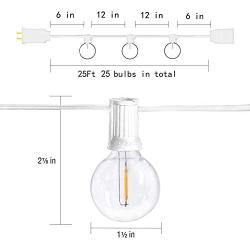 Romasaty 25Ft G40 LED Outdoor Globe String Lights with 27 Shatterproof LED Clear Vintage Edison Light Bulbs, Decorative Lighting for Patio Garden Backyard Gazebo-White Wire