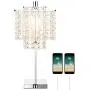 Touch Control Crystal Table Lamp with Dual USB Charging Ports, 3-Way Dimmable Bedside Desk Lamp, Decorative Nightstand Lamp with Elegant Lampshade for Living Room Bedroom Office, T45 LED Bulb Included
