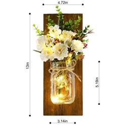 Mason Jar Wall Candlestick Lighting, Home Decoration, Living Room, Bathroom, Hanging Retro Wall Closet 6 Hours LED Lighting with Remote Control(2 Sets) (Large, Burn Color)