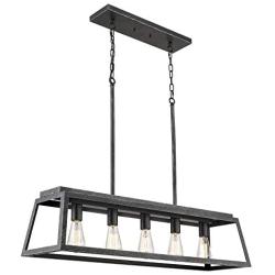 Eapudun Kitchen Island Lighting, 38-Inch 5 Light Farmhouse Linear Chandelier for Dining Room Pool Table Pendant Light Fixture, Black&Silver Hand-Brush Finish, PDA1272-FBGT