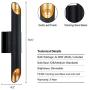 MOTINI 2 Light Wall Sconce in Matte Black and Gold Leaf Finish 16.5 Inch, Mid-Century Modern Up and Down Cylinder Wall Light Fixture for Bathroom Bedroom Vanity Hallway Living Room, Bulb Included