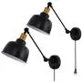 Larkar Dimmable Wall Lamp Plug in Wall Sconces Lamp, Larkar Swing Arm Wall Lamp with On/Off Switch Metal Black Wall Mounted Reading Light Fixture for Indoor Bedroom Bedside - Set of 2