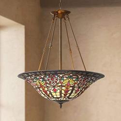 Vineyard Bronze Pendant Chandelier 24 1/2'' Wide Tiffany Style Art Glass Shade 4-Light Fixture for Dining Room House Foyer Kitchen Island Entryway Bedroom Living Room - Robert Louis Tiffany