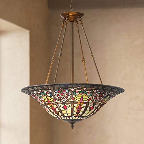 Vineyard Bronze Pendant Chandelier 24 1/2'' Wide Tiffany Style Art Glass Shade 4-Light Fixture for Dining Room House Foyer Kitchen Island Entryway Bedroom Living Room - Robert Louis Tiffany
