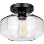 Industrial Semi Flush Mount Ceiling Light with Clear Glass Shade, Farmhouse Ceiling Light Fixture for Hallway Porch Kitchen Entryway Bedroom Corridor, Close to Ceiling Lights Black, E26 Base