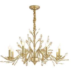 E12 Classic Crystal Pendant Light 8 Lights Adjustable Chain Ceiling Light Fixture Metal Floral Candle Chandelier for Kitchen Living Room Dining Room Cafe