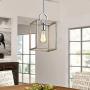 XINGQI Farmhouse Pendant Light, Lantern Hanging Ceiling Lighting for Kitchen Dining Room Foyer, Rectangle Cage lamp Fixture, Antique Nickel with Chrome, Single Light, E26 Base(Bulb not Included)