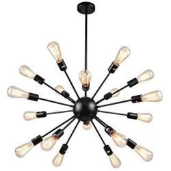 mirrea Vintage Metal Large Dimmable Sputnik Chandelier with 18 Lights, Black Painted