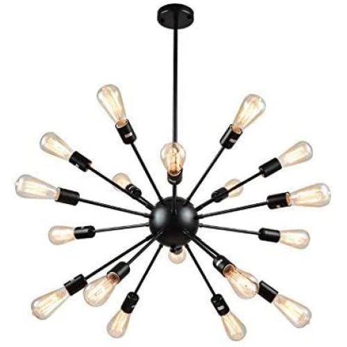 mirrea Vintage Metal Large Dimmable Sputnik Chandelier with 18 Lights, Black Painted mirrea Vintage Metal Large Dimmable Sputnik Chandelier with 18 Lights, Black Painted