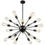 mirrea Vintage Metal Large Dimmable Sputnik Chandelier with 18 Lights, Black Painted