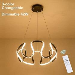 Modern LED Pendant Light for Dining Room Creative Black Hanging Light Fixture for Living Room with Acrylic Shape Dimmable 3-Color Changing Contemporary Chandelier with Remote for Foyer,Kitchen,42W