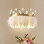 BOKT Nordic Style Chandelier with White Feather Crown Chandelier Modern Metal LED Pendant Lighting Crystal Ceiling Hanging Light for Bedroom Hotel Dining Room Living Room (35cm 13.8)