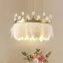 BOKT Nordic Style Chandelier with White Feather Crown Chandelier Modern Metal LED Pendant Lighting Crystal Ceiling Hanging Light for Bedroom Hotel Dining Room Living Room (35cm 13.8)