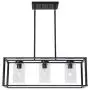 VINLUZ Contemporary Chandeliers Black 3 Light Modern Dining Room Lighting Fixtures Hanging, Kitchen Island Cage Linear Pendant Lights Farmhouse Flush Mount Ceiling Light with Glass Shade