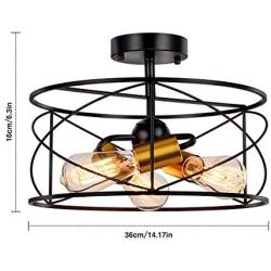 Semi Flush Mount Ceiling Light, CHICLUX 3-Lights Industrial Vintage Pendant Lighting Cylinder Geometric Lamp Fixture for Living Room Kitchen Office Porch Hallway, 14 Inches