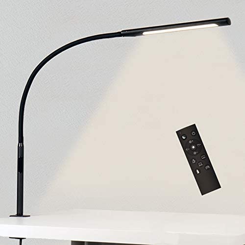Swing Arm Lamp with Remote Control, Eye-Care Flexible Gooseneck Desk Lamp, Adjustable Brightness & Color Temperatures, Modern LED Clamp Light with Memory & Timer Function, 12W, Black