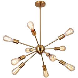 LIGHTESS Sputnik Pendant 10 Light Vintage Sputnik Chandelier Semi Flush Mount Chandelier Ceiling Light for Kitchen Dining Living Room, Gold Brass, E26 Base (Bulb Not Included)