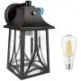 CINOTON Outdoor Wall Lantern, Dusk to Dawn Photocell Sensor Wall Sconce Die-Casting Aluminum Seeded Glass Shade Waterproof Outdoor Front Porch Lights Wall Mount Includes 2700K E26 LED Bulb